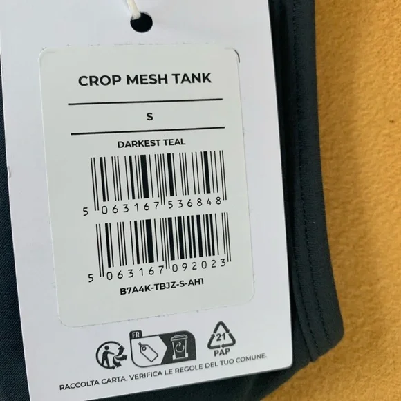 GYMSHARK Crop Mesh Tank Darkest Teal Women’s Size Small - Picture 3 of 3